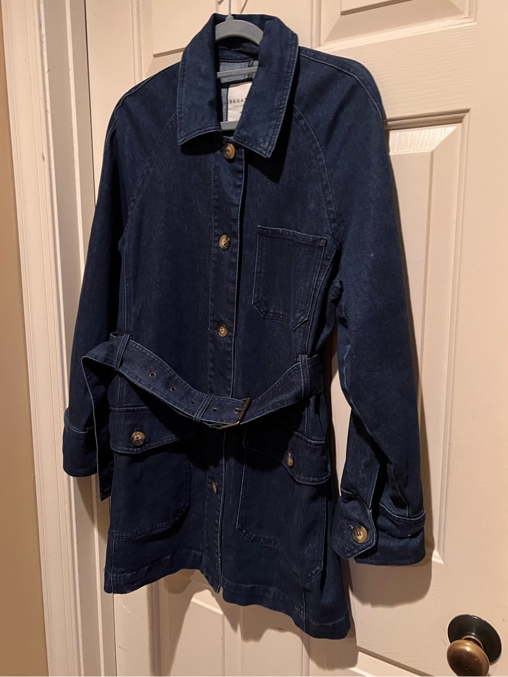 Bagatelle Belted Denim Trench Coat Jacket for Women Stretch